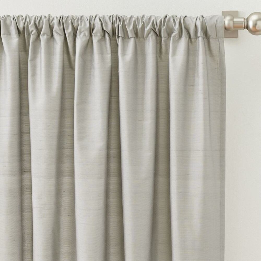 2 Pottery Barn Silk Dupioni Curtain Panels Blackout Platinum Silver Gray NWT